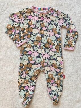 Magnetic Me Dark Floral Meadow Footie Sleeper 3-6M Baby Girl Modal Ruffle Bum